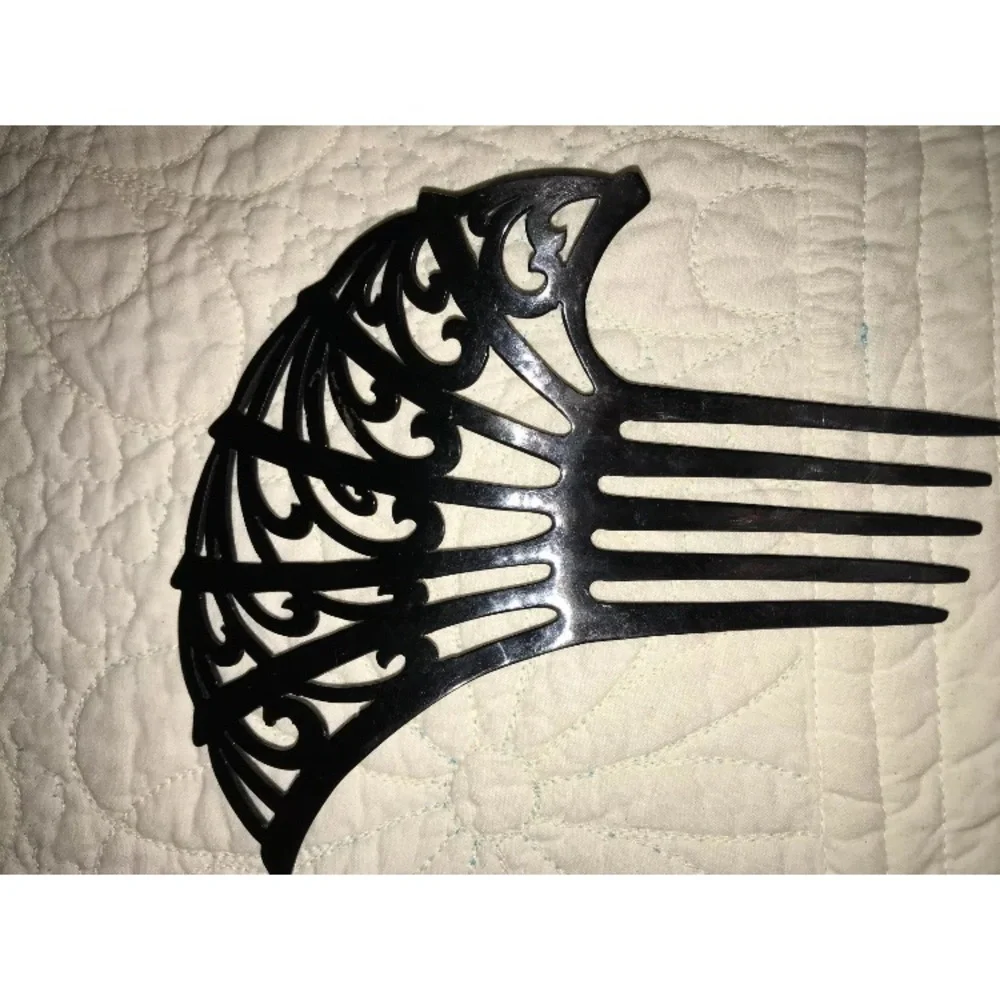2 Antique black‎ celluloid HAIR COMB rhinestone